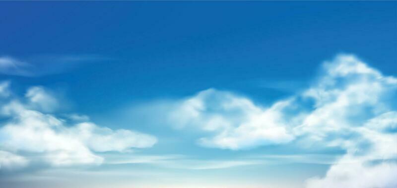 Cloud in blue sky. Fluffy clouds in cloudy daytime skies. Realistic white clouds vector background illustration