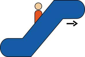 Climbing man on escalator in blue color. vector