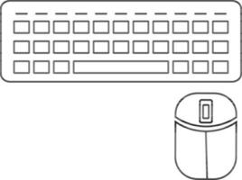 Keyboard with mouse in line art illustration. vector