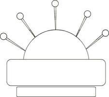 Line art illustration of pincushion with pins. vector