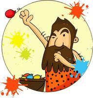 Funny caveman for Holi Festival celebration. vector