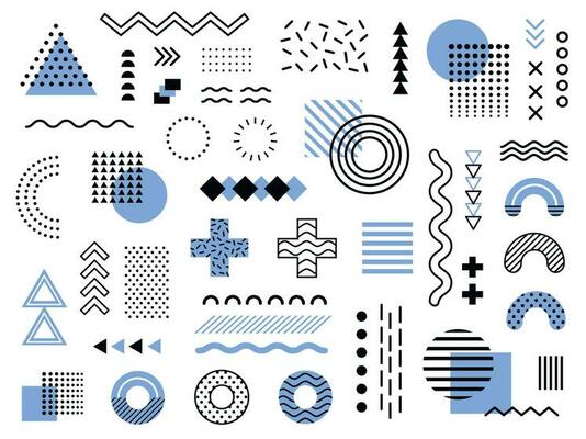 Memphis design elements. Retro funky graphic, 90s trends designs and vintage geometric print illustration element vector collection