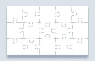 Puzzle pieces grid. Jigsaw tiles, mind puzzles piece and jigsaws details with shadow business presentation frame vector template