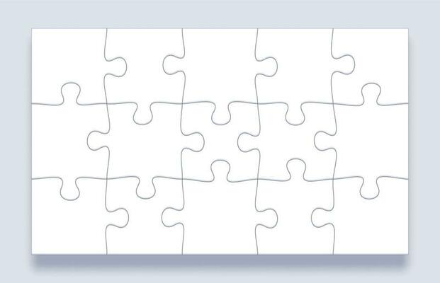 Puzzle pieces grid. Jigsaw tiles, mind puzzles piece and jigsaws details with shadow business presentation frame vector template