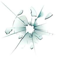 Shattered window. Cracked glass, bullet hole cracks and broken glassy surface glass shards realistic isolated vector illustration