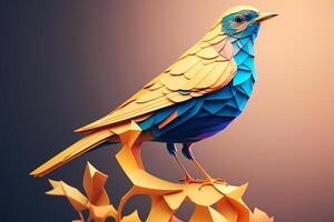 Paper craft of Ukrainian symbol Nightingale bird in yellow-blue colors. photo