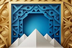 Arábica estampado azul antecedentes con geométrico mosaico, Perfecto para Pascua celebraciones generativo ai foto