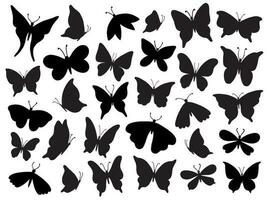 Papillon silhouette. Mariposa butterfly wing, moth wings silhouettes and spring flower butterflies isolated vector illustration set