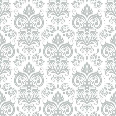 Decorative damask pattern. Vintage ornament, baroque flowers and silver venetian ornate floral ornaments seamless vector background