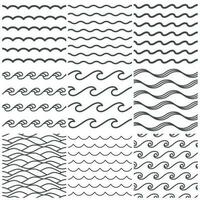 Seamless water waves pattern. Sea wave, ocean waters and wavy lake. Aqua patterns vector background collection