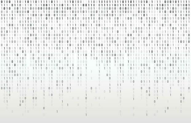 Digital binary code. Computer matrix data falling numbers, coding typography and codes stream gray vector background illustration