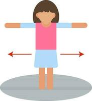 ilustración de sin rostro mujer en pie con abierto brazos icono para uno metro social distancia o ejercicio. vector