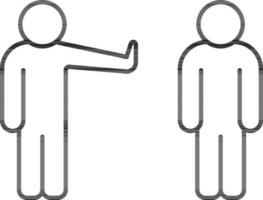 Thin line art Man stop hand point to another person icon for Social Distancing. vector