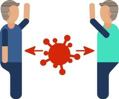 Two men meet with social distancing icon for Coronavirus Protection. vector