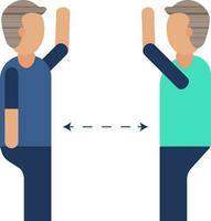 Two men meet with social distance icon in flat style. vector