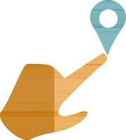 Sign of map pin with hand icon for location in half shadow. vector