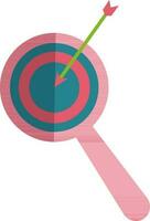 Target game icon with arrow on magnify glass. vector