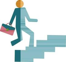 Employee with briefcase walk on stairs in half shadow. vector