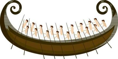 Illustration of oarsmen rowing snake boat. vector
