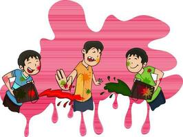 Cute boys playing colors for Holi Festival celebration. vector