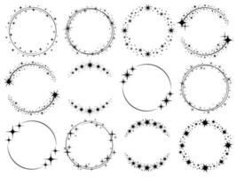 polvo de estrellas marcos brillante estrella circulo marco, estrellado Brillantina sello y redondo magia centelleo estrellas rastro aislado vector conjunto