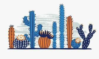 Mexican desert cactus. Cactuses flower, exotic garden plant and tropical cacti flowers isolated vector illustration