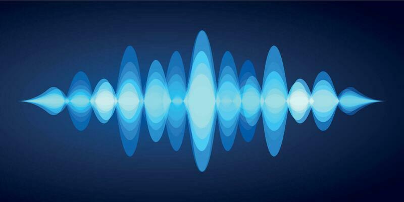 Abstract sound wave. Blue voice sounds waveform spectrum, music energy vibrations equalizer and stereo analyzer vector illustration