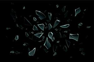 Scattered glass shatters. Pieces of glassy shards, broken window shard and cracked glass realistic vector illustration