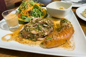 Delicious  food on a wooden table photo