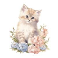 Watercolor painting of Cute Persian Kitten isolated transparent background, Digital art, image file format, , png