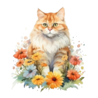 vattenfärg målning av orange katt isolerat transparent bakgrund, digital konst, png bild fil formatera, ai generativ