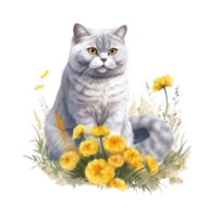 Watercolor painting of British Shorthair Cat isolated transparent background, Digital art, image file format, png