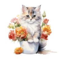 Watercolor painting of Cute Persian Kitten isolated transparent background, Digital art, image file format, , png