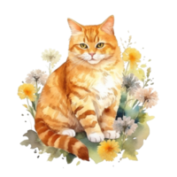 Watercolor painting of Orange Cat isolated transparent background, Digital art, image file format, png