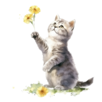 acquerello pittura di carino Britannico capelli corti gattino isolato trasparente sfondo, digitale arte, png Immagine file formato, ai generativo