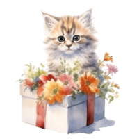 aguarela pintura do fofa persa gato isolado transparente fundo, digital arte, png imagem Arquivo formatar, ai gerado, generativo ai
