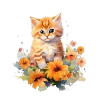 Watercolor painting of Orange Kitten isolated transparent background, Digital art, image file format, png