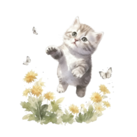 acuarela pintura de linda británico cabello corto gatito aislado transparente fondo, digital arte, png imagen archivo formato, ai generativo