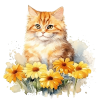 Watercolor painting of Orange Cat isolated transparent background, Digital art, image file format, png