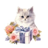 Watercolor painting of Cute Persian Cat isolated transparent background, Digital art, image file format, , png