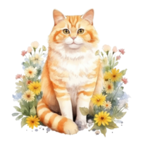 Watercolor painting of Orange Cat isolated transparent background, Digital art, image file format, png