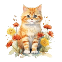 Watercolor painting of Orange Cat isolated transparent background, Digital art, image file format, png