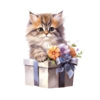 Watercolor painting of Cute Persian Cat isolated transparent background, Digital art, image file format, , png