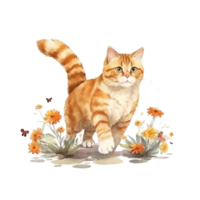 Watercolor painting of Orange Cat isolated transparent background, Digital art, image file format, png
