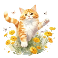 Watercolor painting of Orange Cat isolated transparent background, Digital art, image file format, png