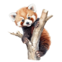 Watercolor painting of cute animal red panda isolated transparent background, Digital art, image file format, png