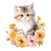 Watercolor painting of Cute Persian Kitten isolated transparent background, Digital art, image file format, , png