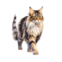 Watercolor painting of Maine Coon Cat isolated transparent background, Digital art, image file format, png