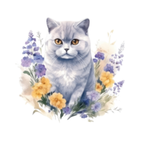 Watercolor painting of British Shorthair Cat isolated transparent background, Digital art, image file format, png