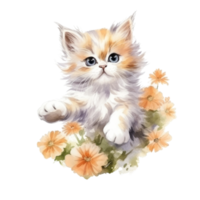 Watercolor painting of Cute Persian Kitten isolated transparent background, Digital art, image file format, , png